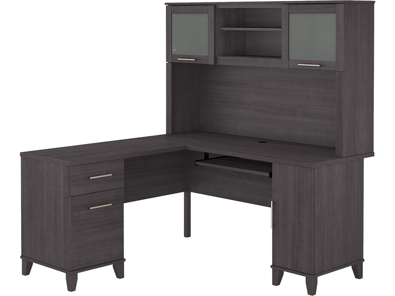 Bush Furniture Somerset 60"W L Shaped Desk with Hutch, Storm Gray (SET002SG)