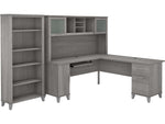 Bush Furniture Somerset 72"W L Shaped Desk with Hutch and 5 Shelf Bookcase, Platinum Gray (SET011PG)