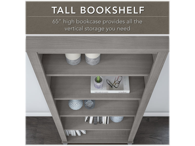 Bush Furniture Somerset 72"W L Shaped Desk with Hutch and 5 Shelf Bookcase, Platinum Gray (SET011PG)