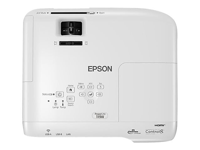 Epson PowerLite 119W 3LCD WXGA Classroom Projector with Dual HDMI, White (V11H985020)