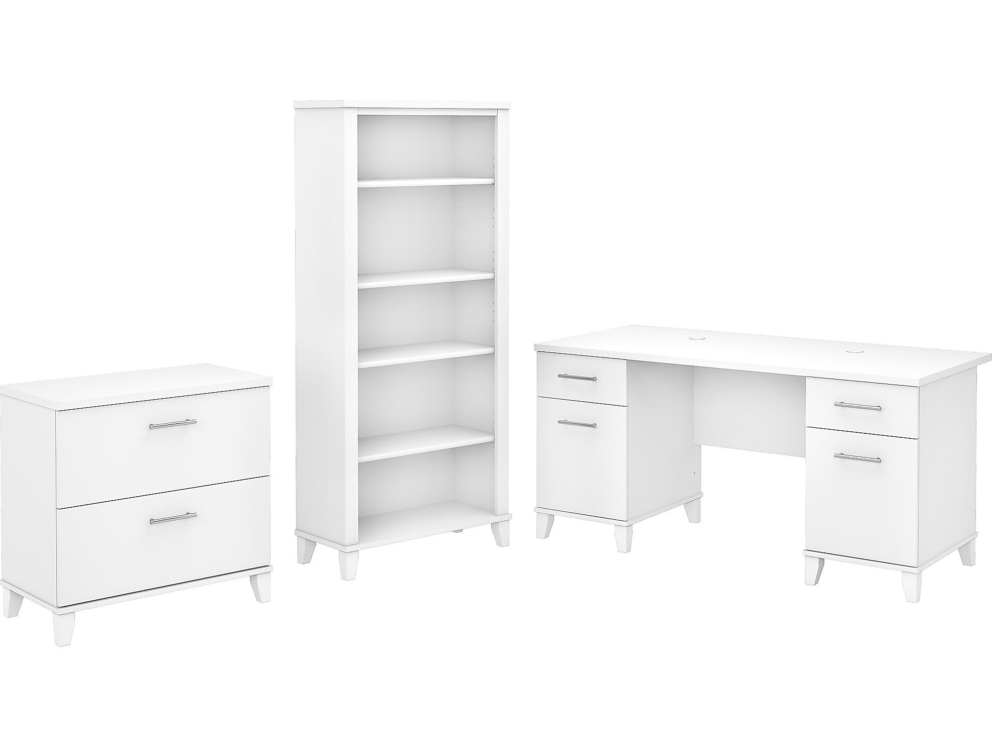Bush Furniture Somerset 60"W Office Desk with Lateral File Cabinet and 5 Shelf Bookcase, White (SET013WH)