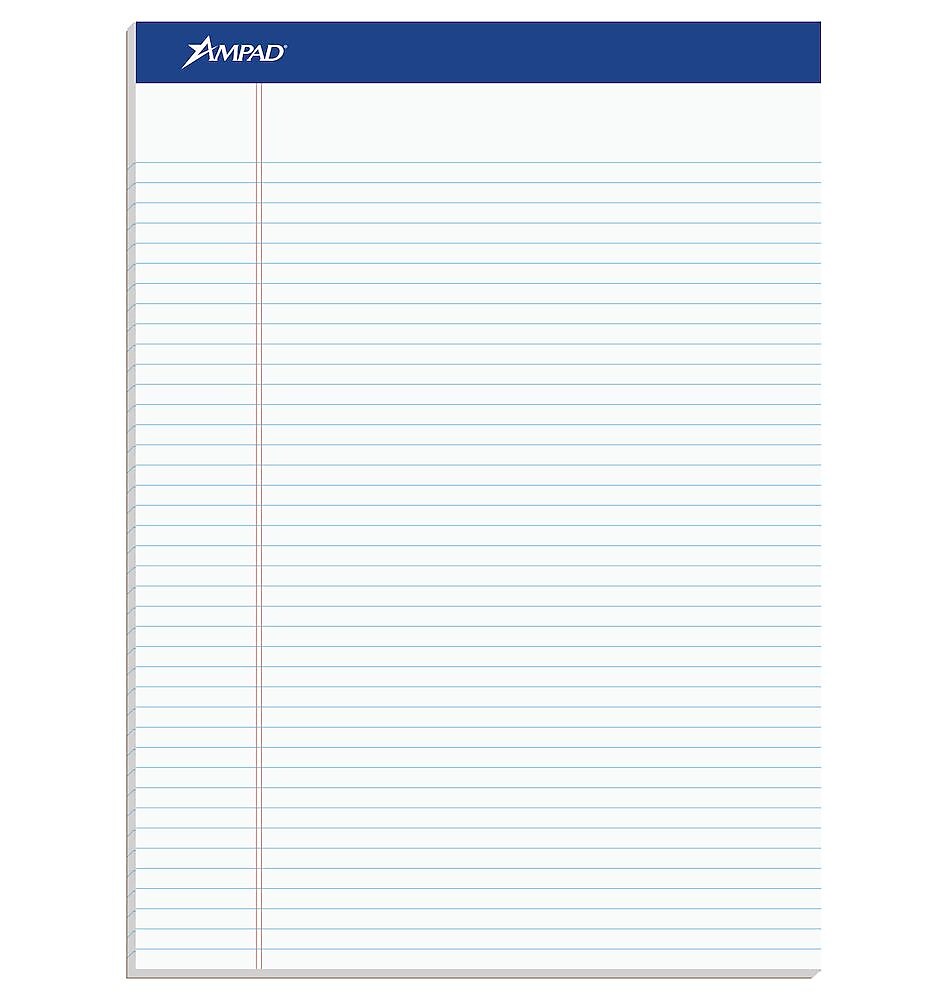 Ampad Notepad, 8.5" x 11.75", Narrow Ruled, White, 50 Sheets/Pad, 12 Pads/Pack (20-322)