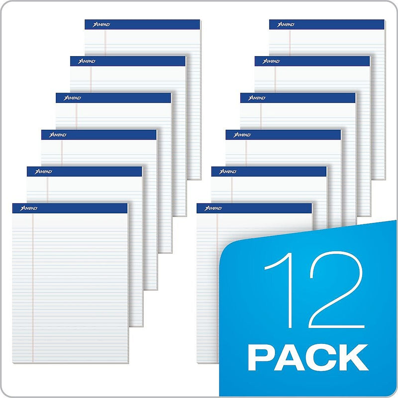 Ampad Notepad, 8.5" x 11.75", Narrow Ruled, White, 50 Sheets/Pad, 12 Pads/Pack (20-322)