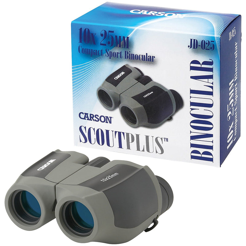 Carson Optical ScoutPlus 10x 25mm Compact Porro Prism Binoculars, Gray/Black (JD-025)
