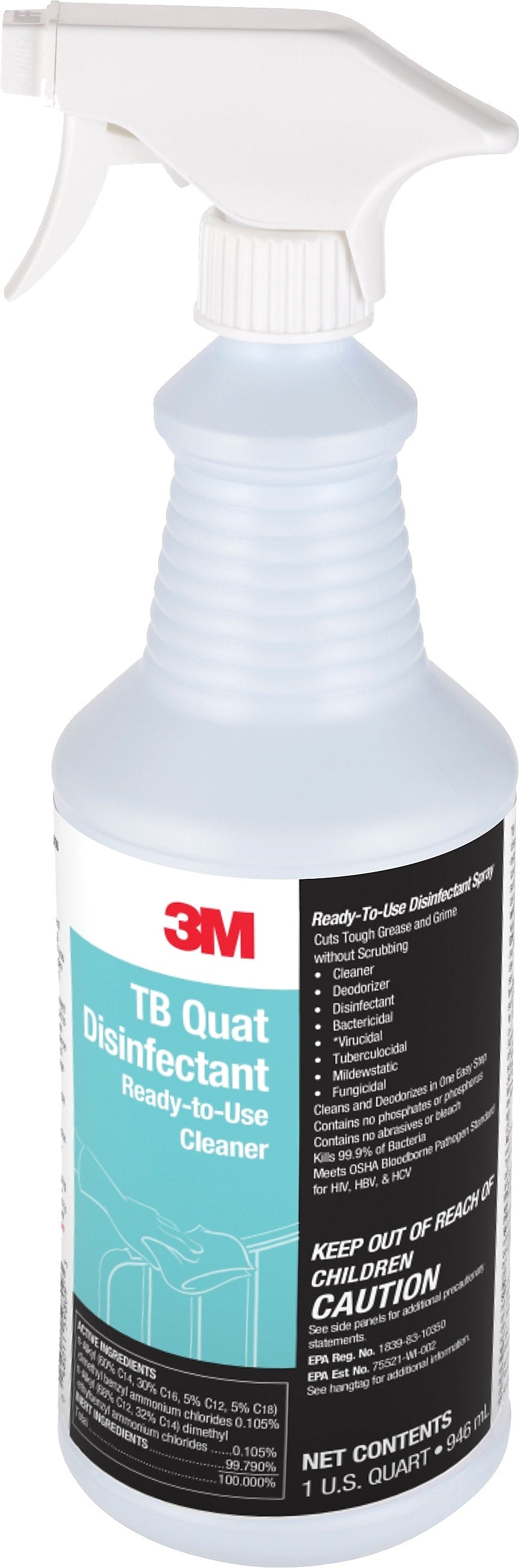 3M TB Quat Disinfectant Ready-To-Use Cleaner, Lemon, 32 oz., 12/Carton (7100034339)