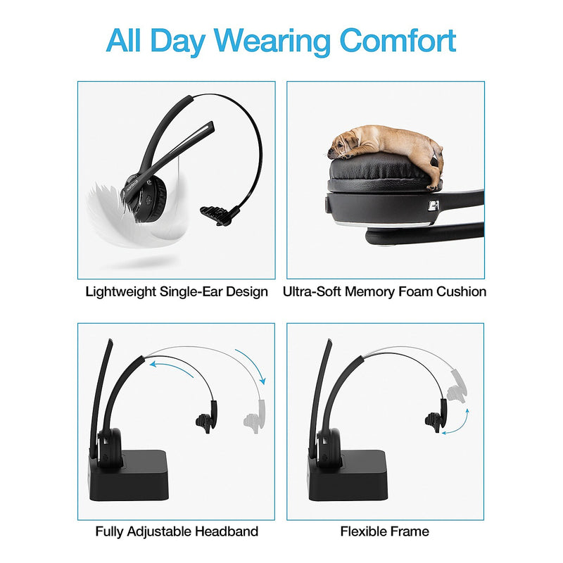 Naztech Wireless Noise Canceling Bluetooth On Ear Headset, Black (15183)