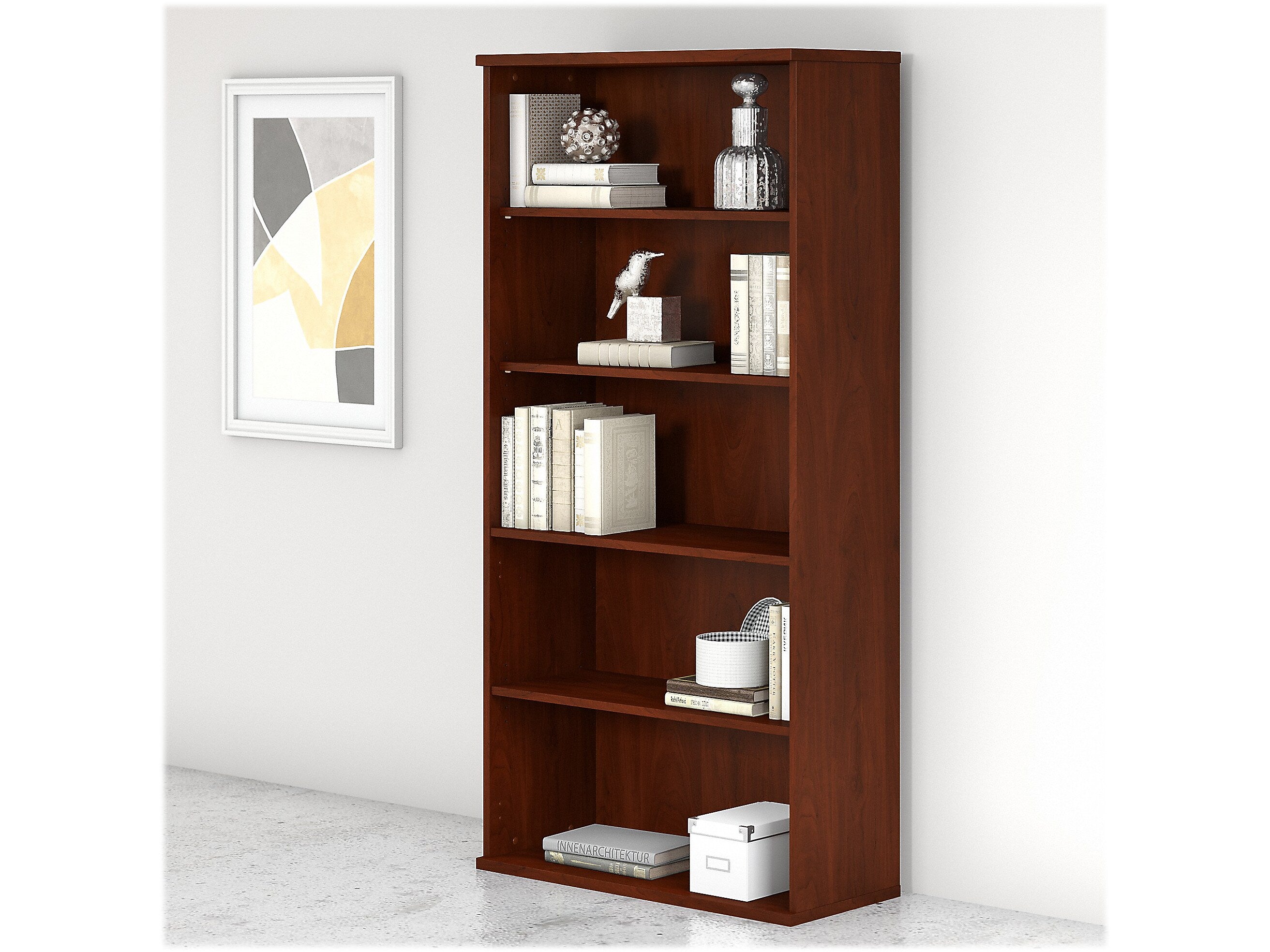 Bush Business Furniture Studio C 73"H 5-Shelf Bookcase with Adjustable Shelves, Hansen Cherry Laminated Wood (SCB136HC-Z)