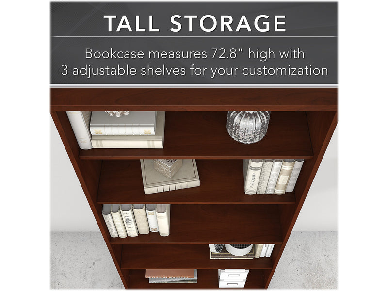Bush Business Furniture Studio C 73"H 5-Shelf Bookcase with Adjustable Shelves, Hansen Cherry Laminated Wood (SCB136HC-Z)