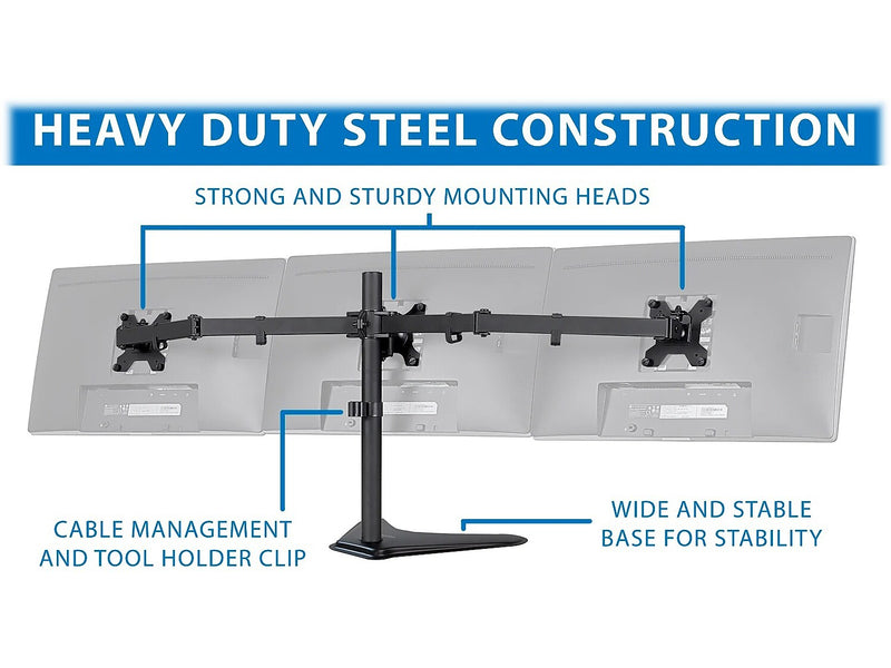 Mount-It! Adjustable Triple Monitor Stand, Up to 27", Black (MI-2789XL)