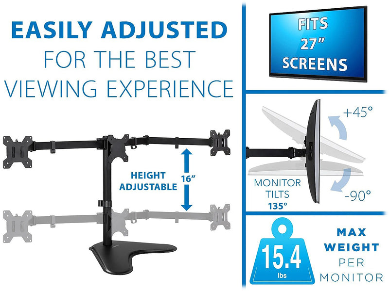 Mount-It! Adjustable Triple Monitor Stand, Up to 27", Black (MI-2789XL)