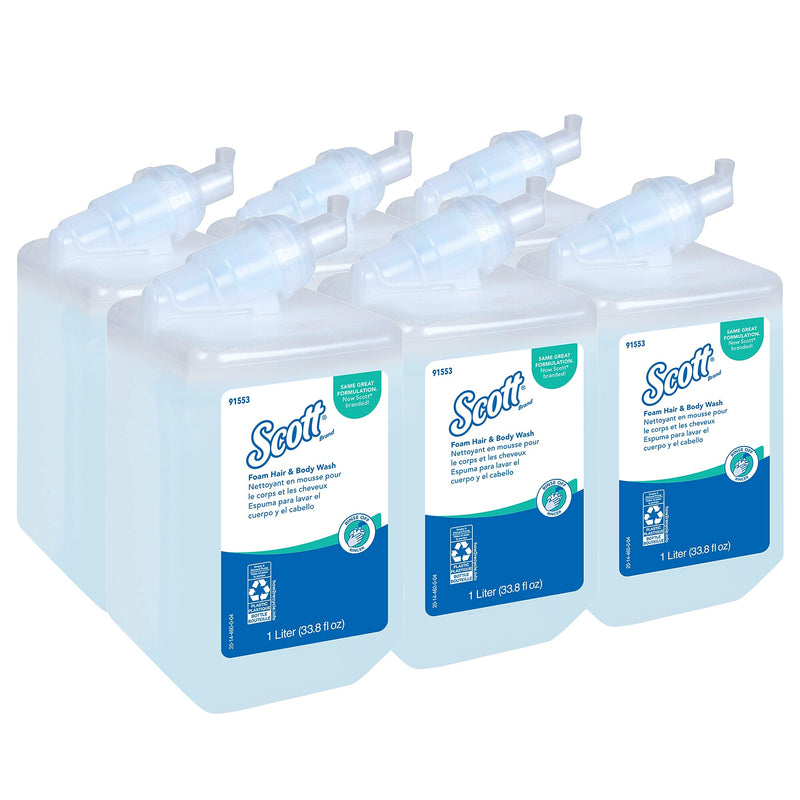 Scott Pro Foam Hair and Body Wash Refills, Clean, 33.8 Oz., 6/Carton (91553)