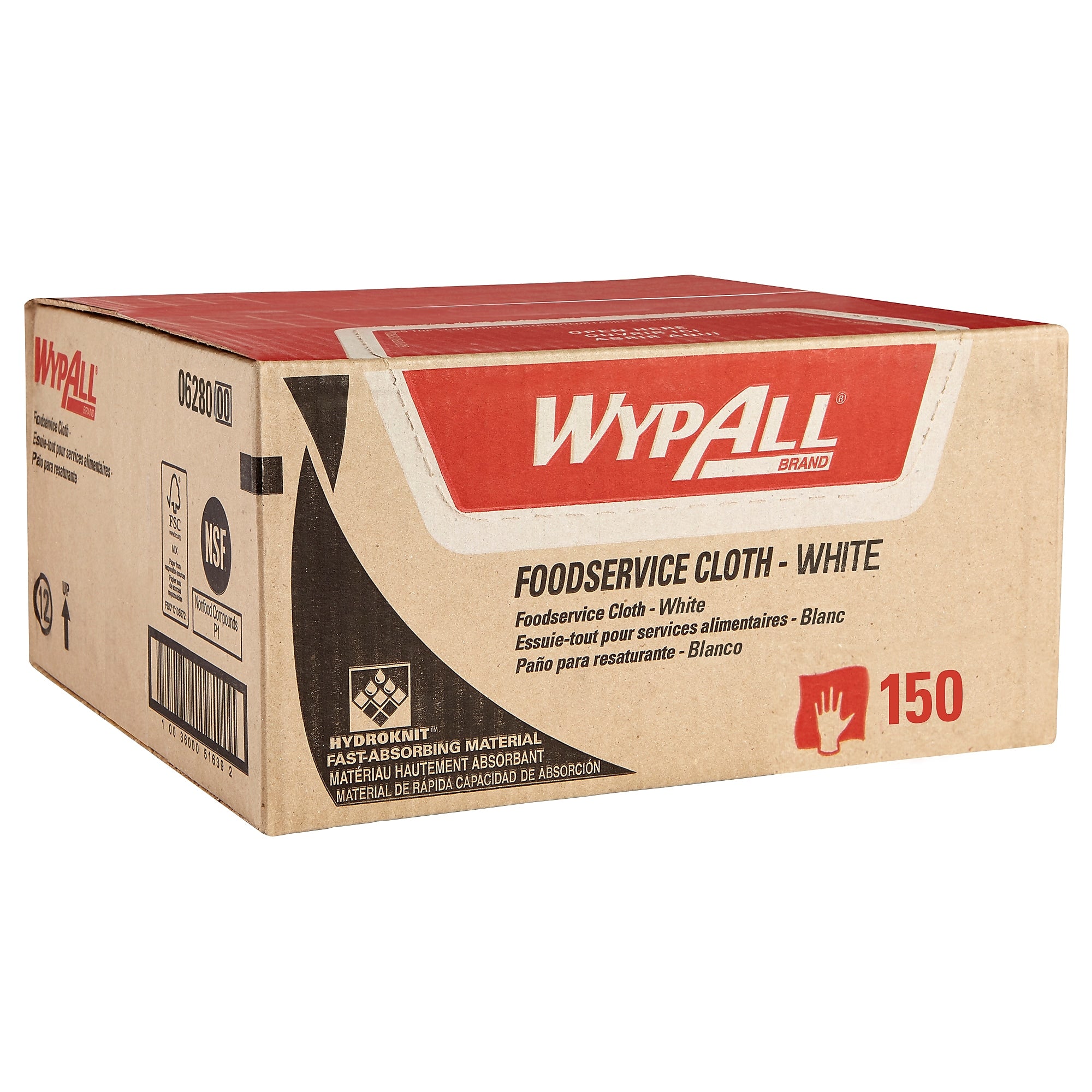 WypAll X80 Nylon Food Service Cloths, 23.4" x 12", White and Blue, 7.5 lbs., 150 Cloths/Pack (6280)