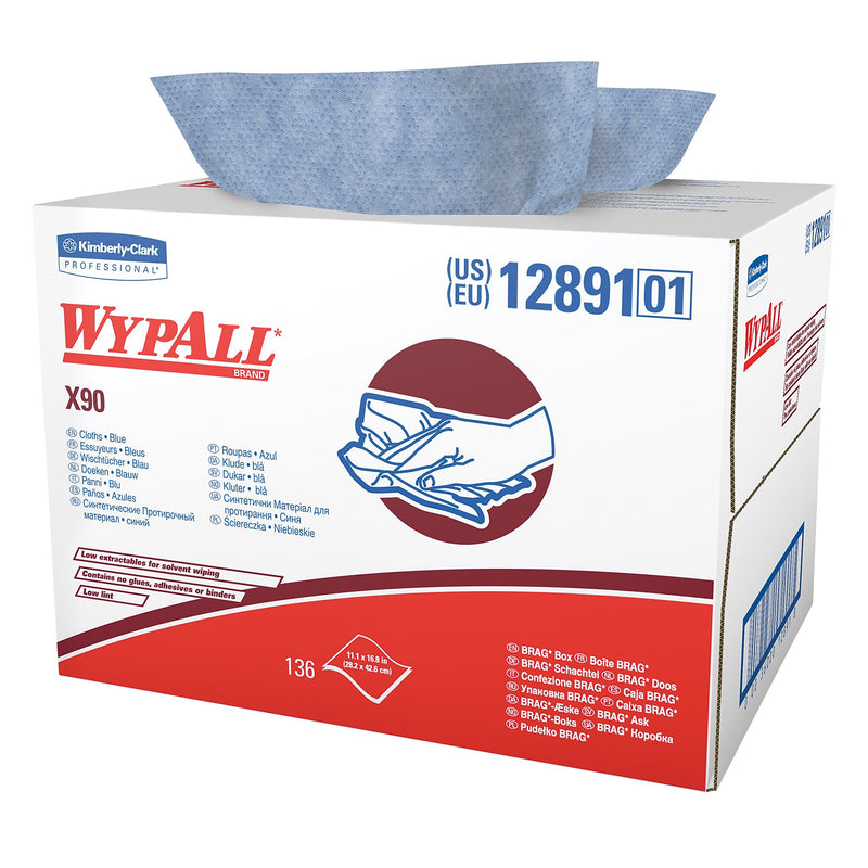 WypAll X90 Cleaning Cloths, 16.8" x 11.1", Blue and Denim, 0.33 lbs., 136 Cloths/Pack (12891)