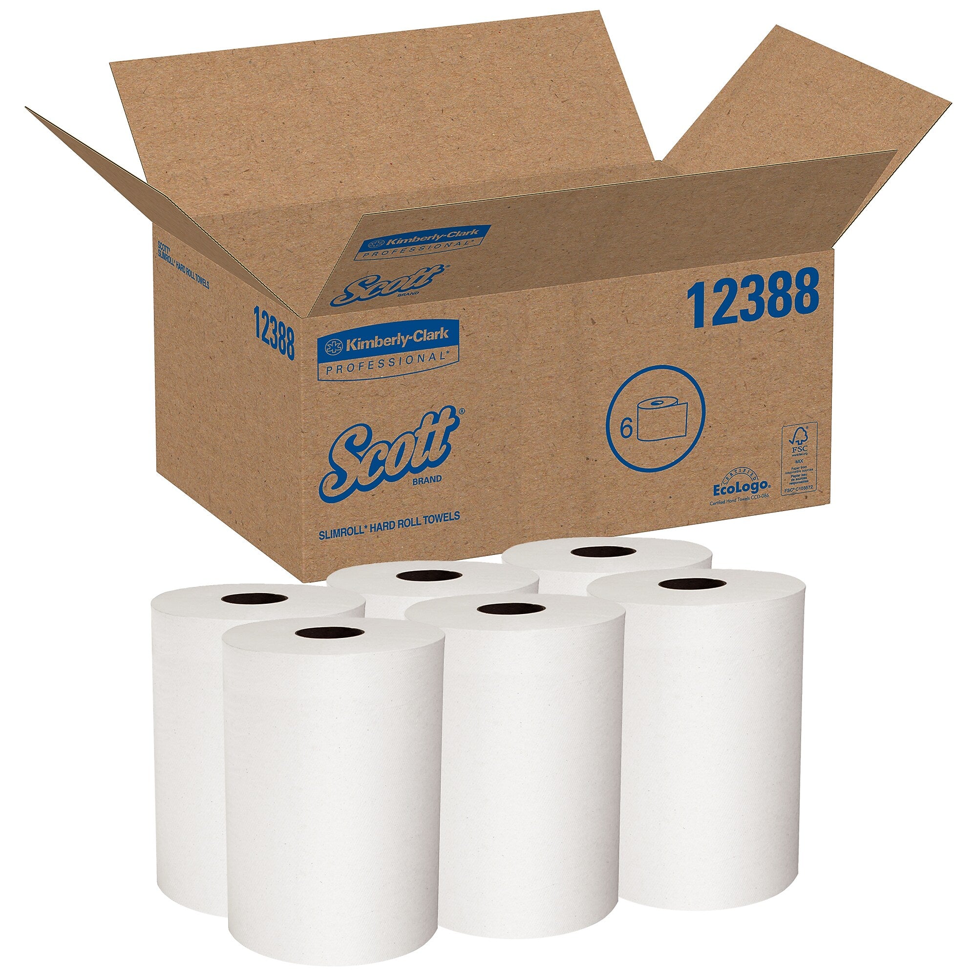Scott Slimroll Recycled Hardwound Paper Towels, 1-ply, 580 ft./Roll, 6 Rolls/Carton (12388)