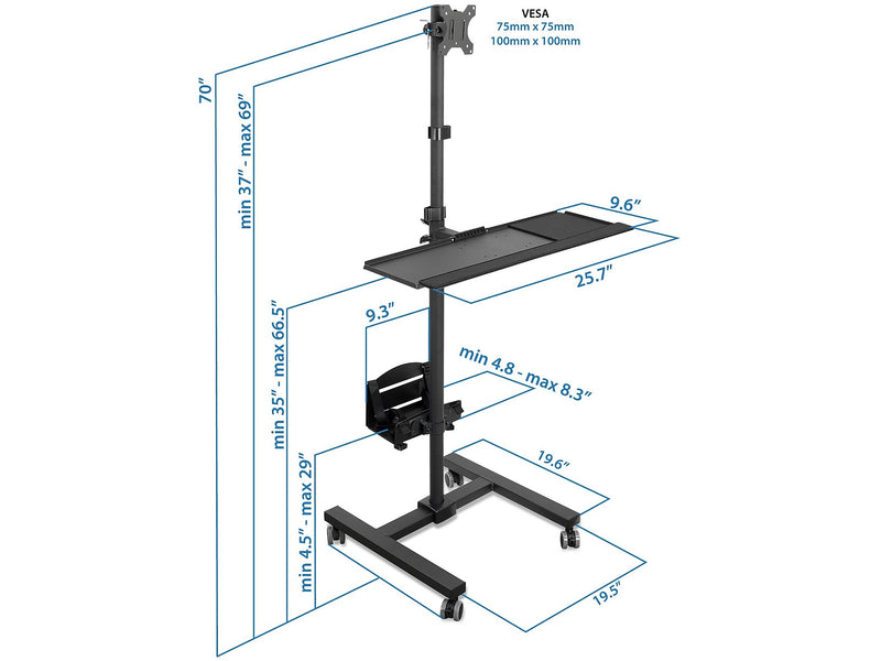 Mount-It! Metal Mobile A/V Cart with Swivel Wheels, Black (MI-7948)