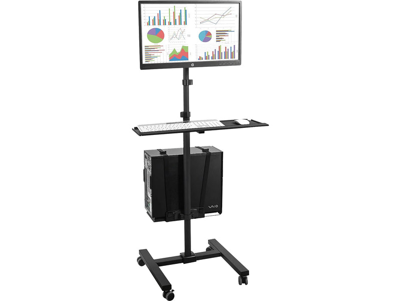 Mount-It! Metal Mobile A/V Cart with Swivel Wheels, Black (MI-7948)