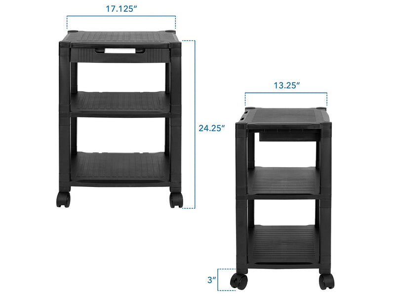 Mount-It! 3-Shelf Plastic/Poly Mobile Utility Cart with Lockable Wheels, Black (MI-7855A)