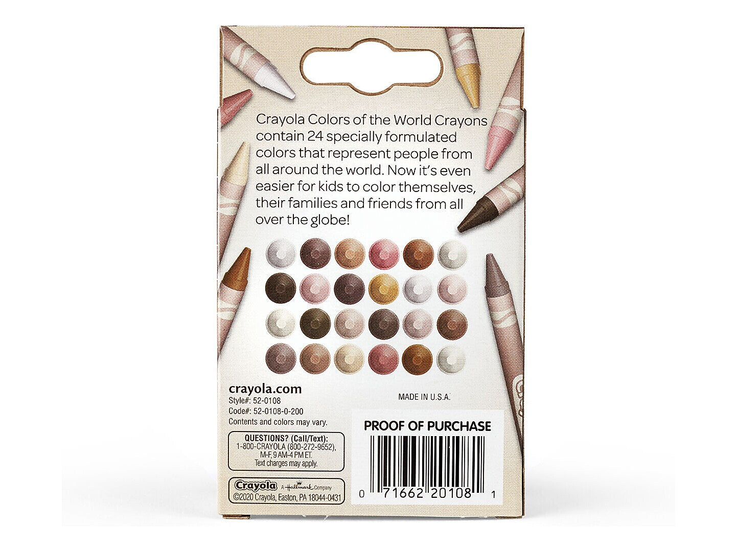 Crayola Colors of the World Crayons, Assorted Colors, 24/Pack (52-0108)