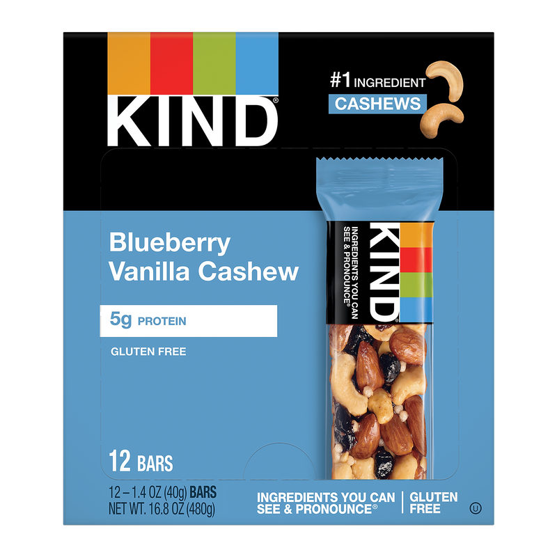 KIND Gluten Free Blueberry Vanilla Cashew Nut Bar, 12 Bars/Box (PHW18039)