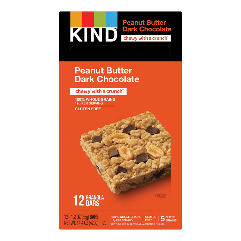 KIND Healthy Grains Gluten Free Peanut Butter Dark Chocolate Nut Bar, 12 Bars/Box (PHW18083)