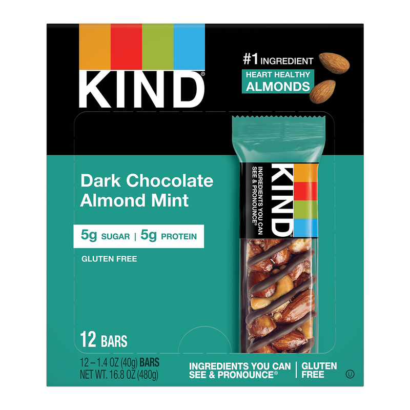 KIND Gluten Free Dark Chocolate Almond Mint Nut Bar, 1.4 oz., 12 Bars/Box (KND19988)