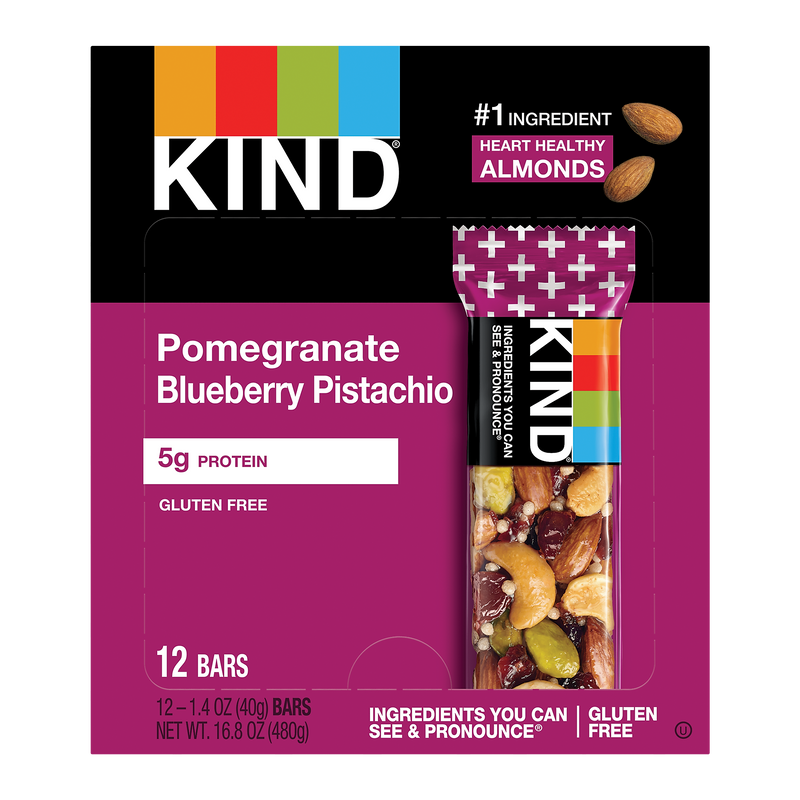 KIND Gluten Free Pomegranate Blueberry Pistachio Nutrition Bar, 1.4 oz., 12 Bars/Box (PHW17221)