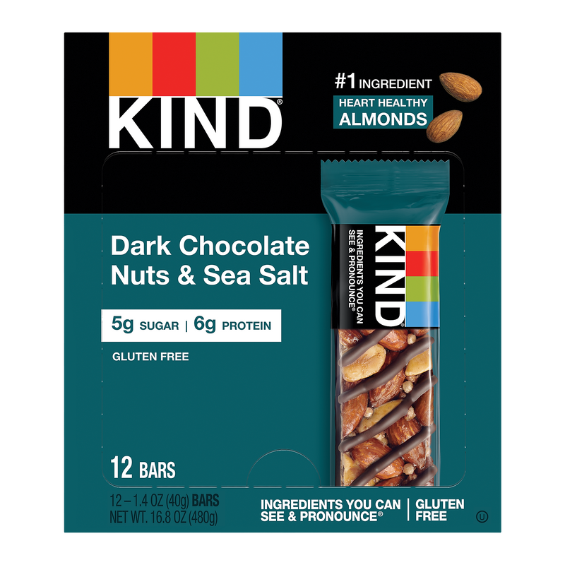 KIND Gluten Free Dark Chocolate Nuts & Sea Salt Nut Bar, 16.8 oz., 12 Bars/Box (PHW25795)
