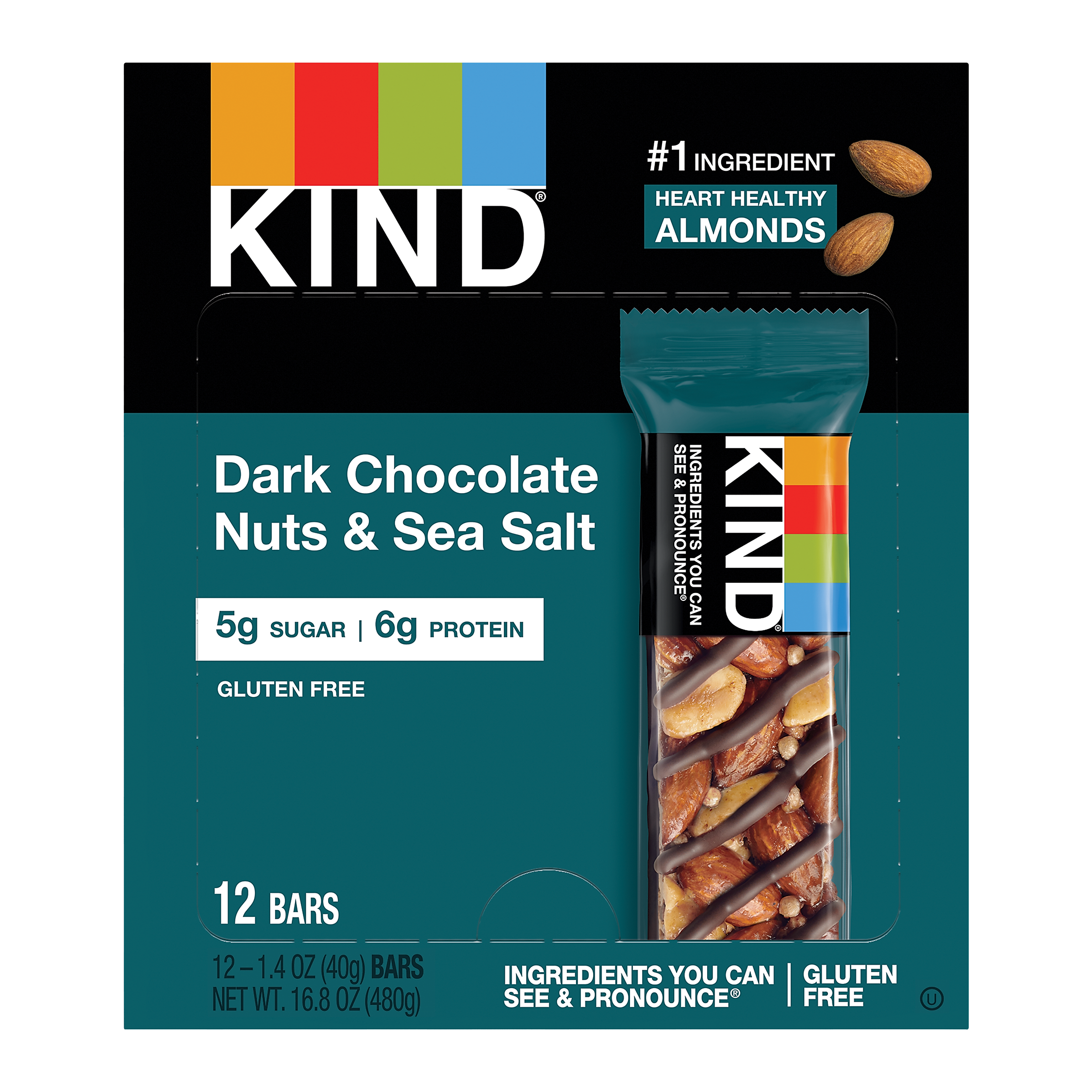KIND Gluten Free Dark Chocolate Nuts & Sea Salt Nut Bar, 16.8 oz., 12 Bars/Box (PHW25795)