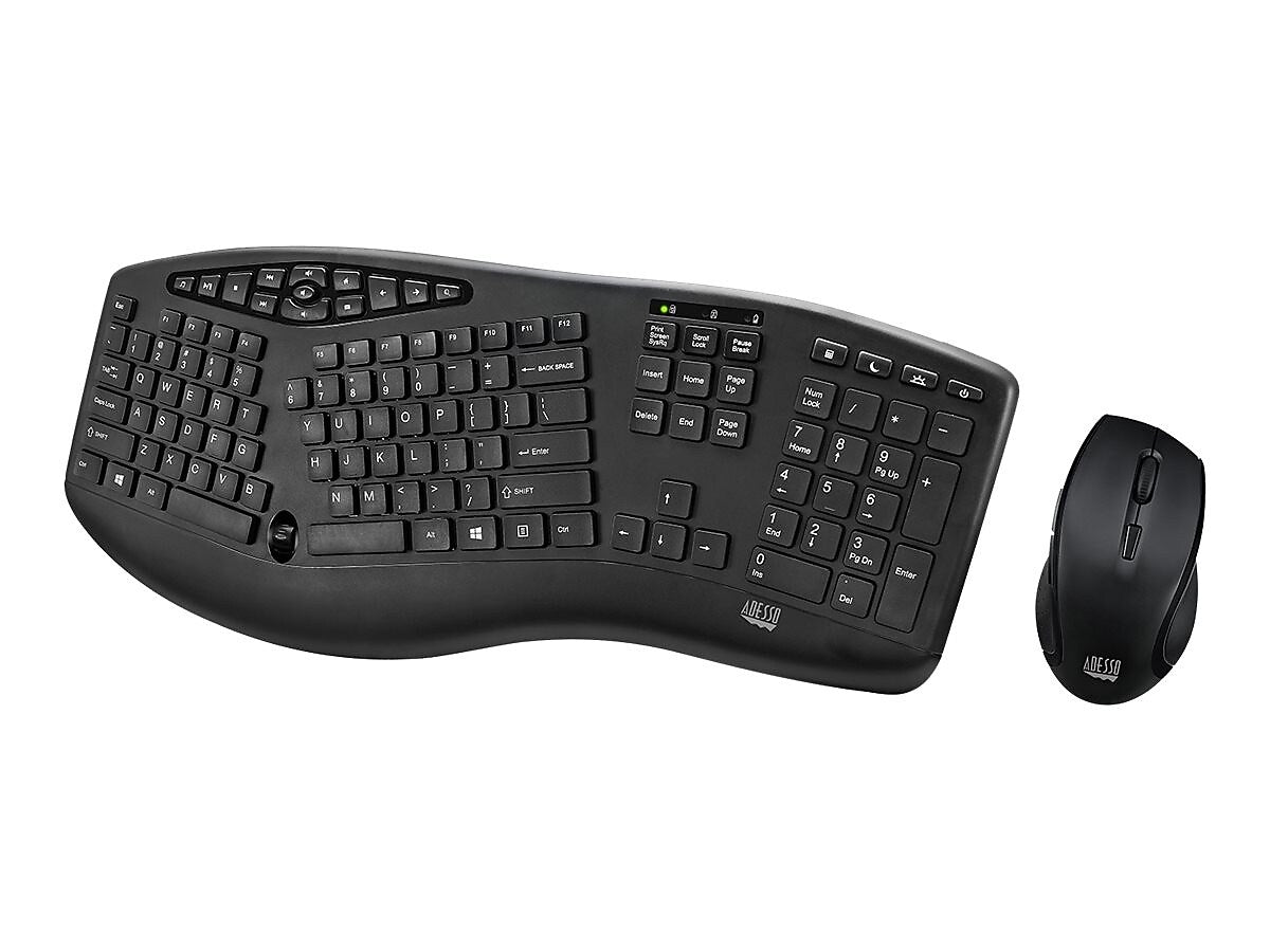 Adesso Tru-Form Media Wireless Ergonomic Keyboard and Optical Mouse Combo, Black (WKB-1600CB)