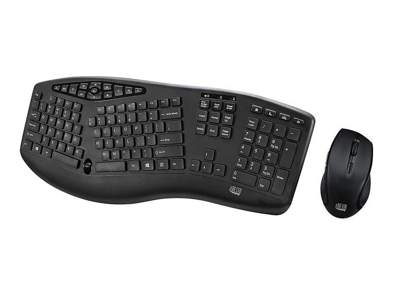 Adesso Tru-Form Media Wireless Ergonomic Keyboard and Optical Mouse Combo, Black (WKB-1600CB)