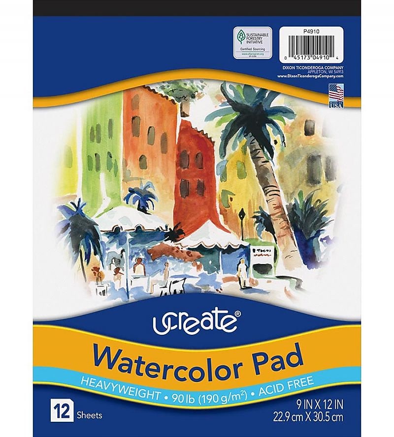 Pacon ucreate Watercolor Pad, 9"W x 12"H, 12 Sheets/Pad (P4910)