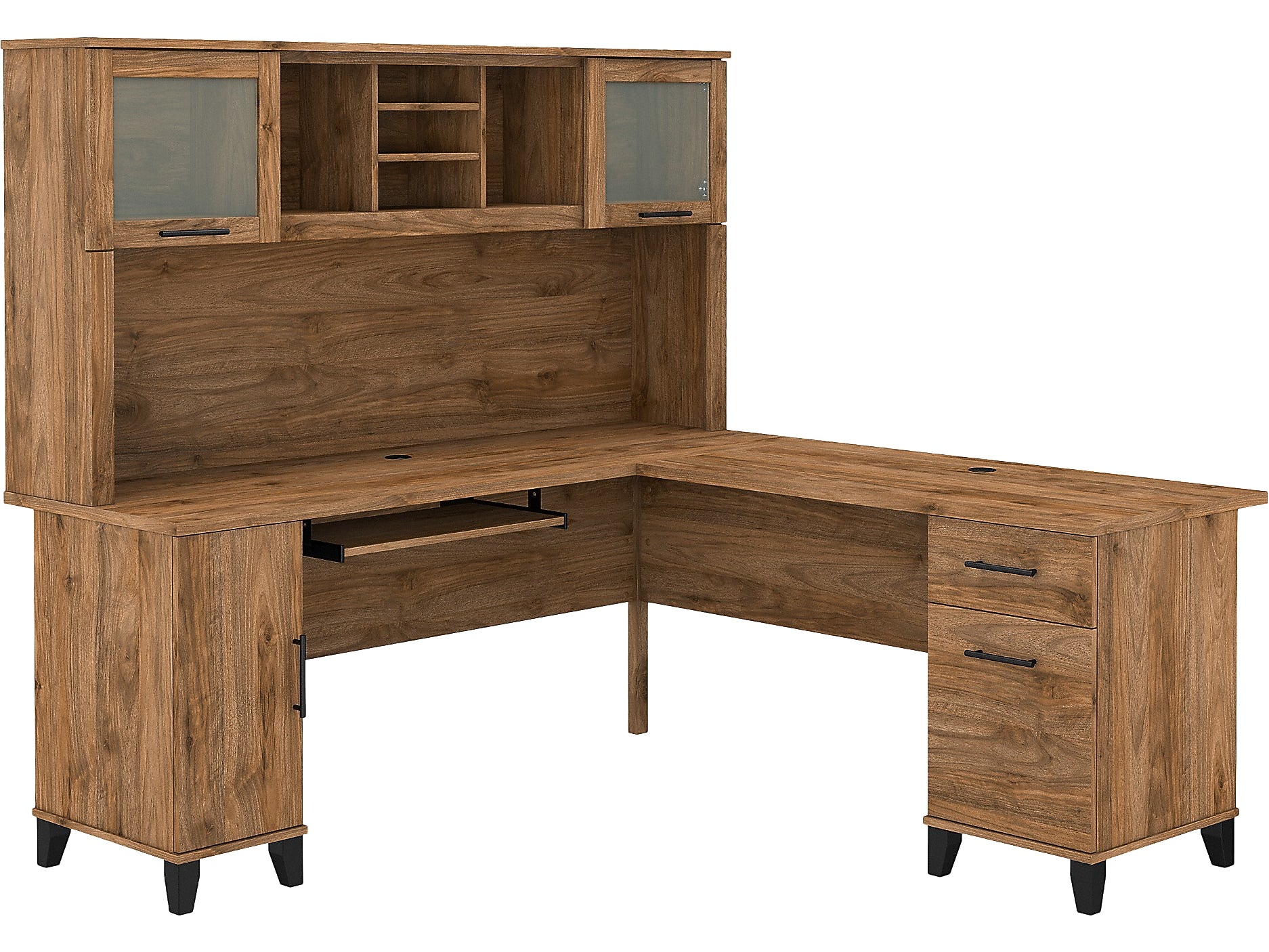 Bush Furniture Somerset 72"W L Shaped Desk with Hutch, Fresh Walnut (SET001FW)