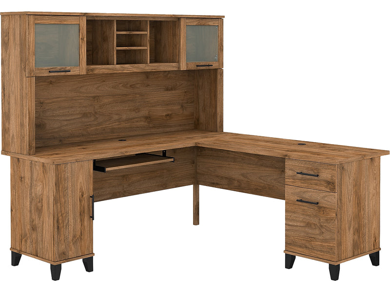 Bush Furniture Somerset 72"W L Shaped Desk with Hutch, Fresh Walnut (SET001FW)