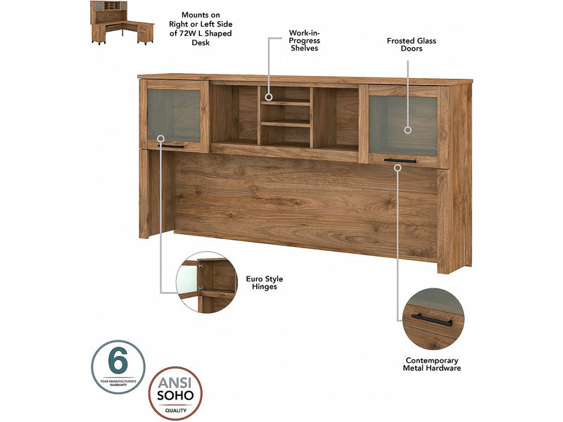Bush Furniture Somerset 72"W L Shaped Desk with Hutch, Fresh Walnut (SET001FW)