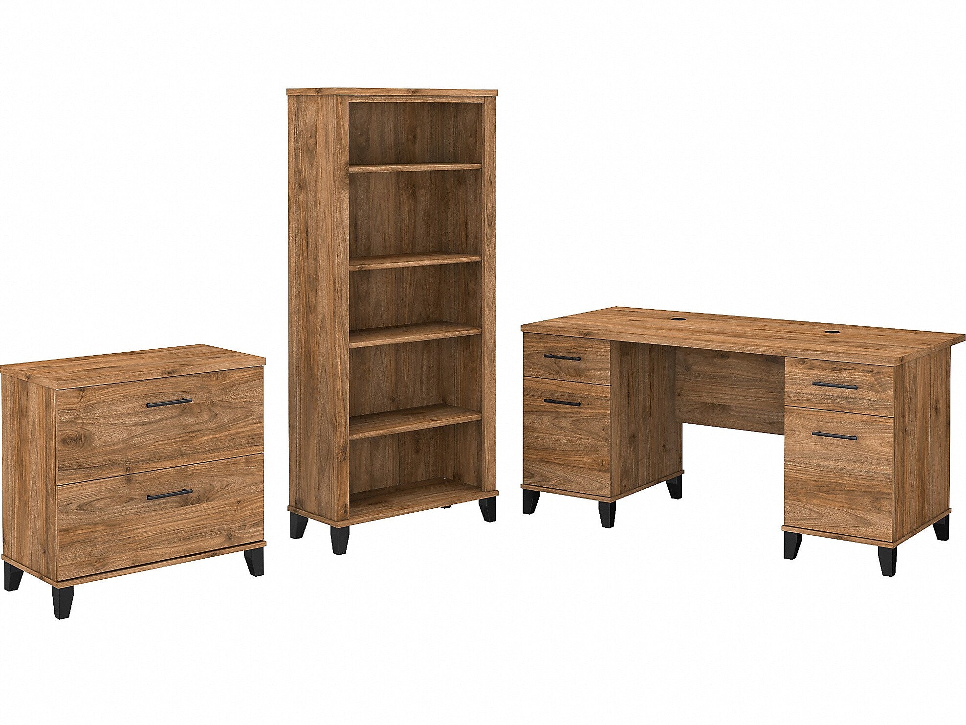 Bush Furniture Somerset 60" Computer Desk with Lateral File Cabinet and 5-Shelf Bookcase, Fresh Walnut (SET013FW)