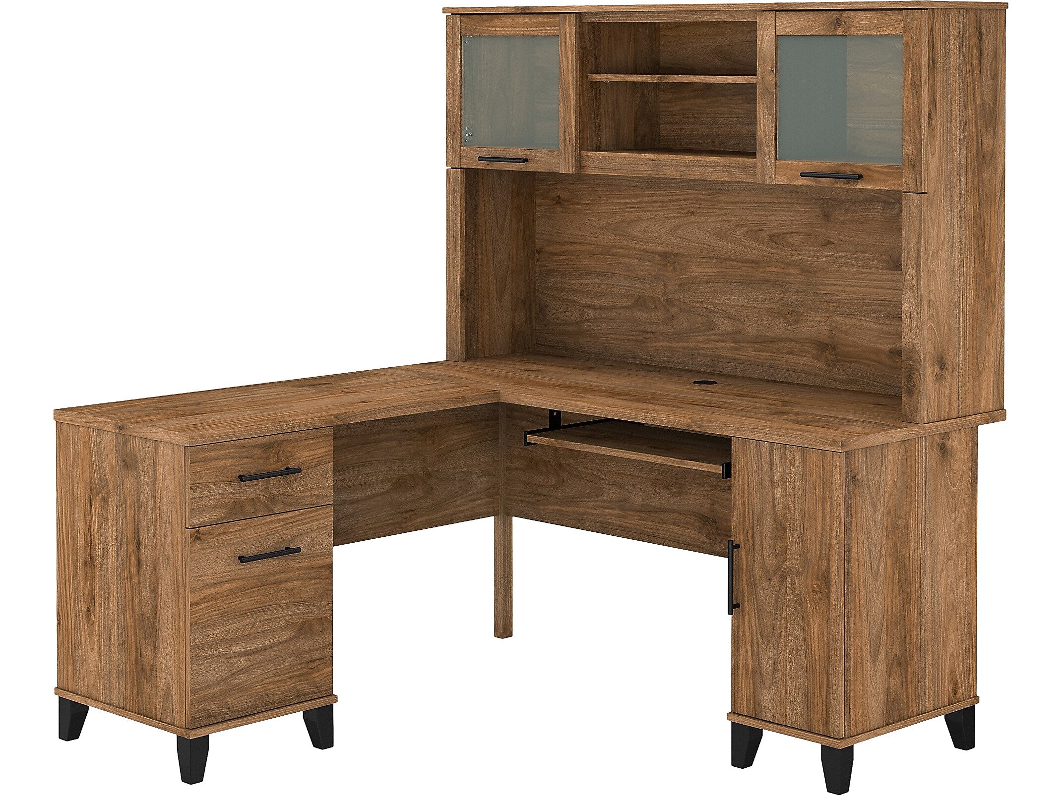 Bush Furniture Somerset 60"W L Shaped Desk with Hutch, Fresh Walnut (SET002FW)