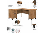 Bush Furniture Somerset 60"W L Shaped Desk with Hutch, Fresh Walnut (SET002FW)