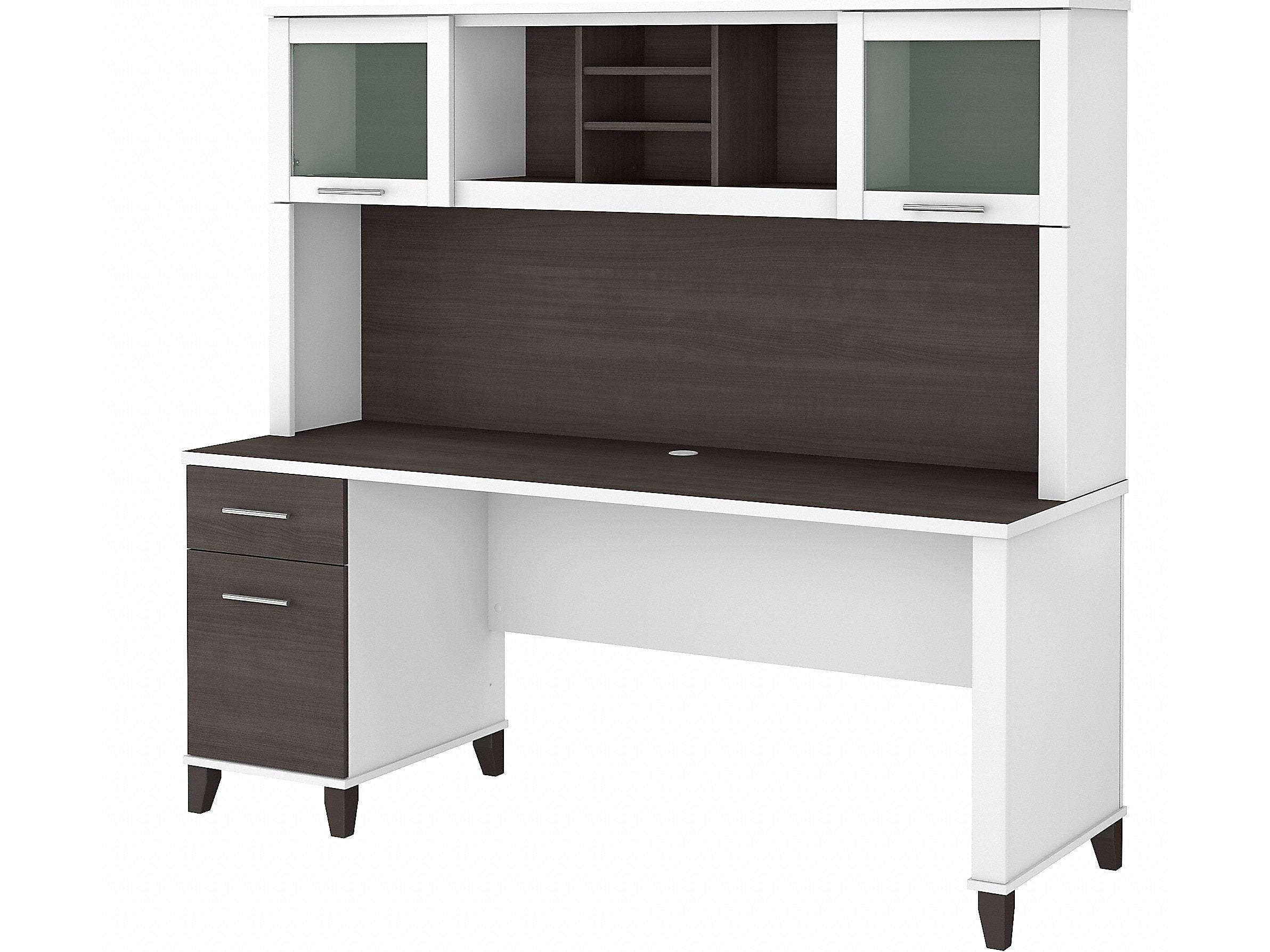 Bush Furniture Somerset 72"W Office Desk with Drawers and Hutch, Storm Gray/White (SET018SGWH)