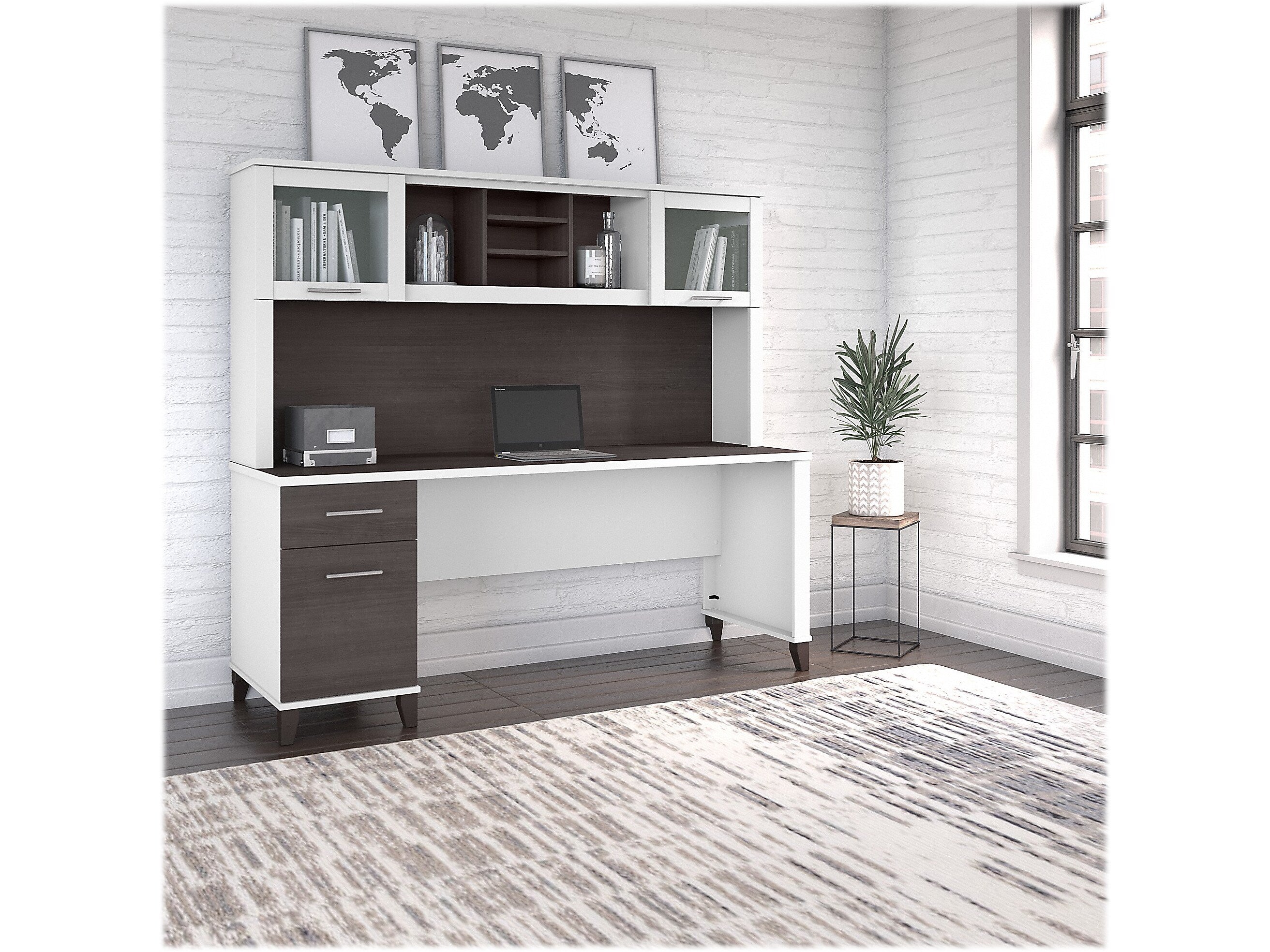 Bush Furniture Somerset 72"W Office Desk with Drawers and Hutch, Storm Gray/White (SET018SGWH)