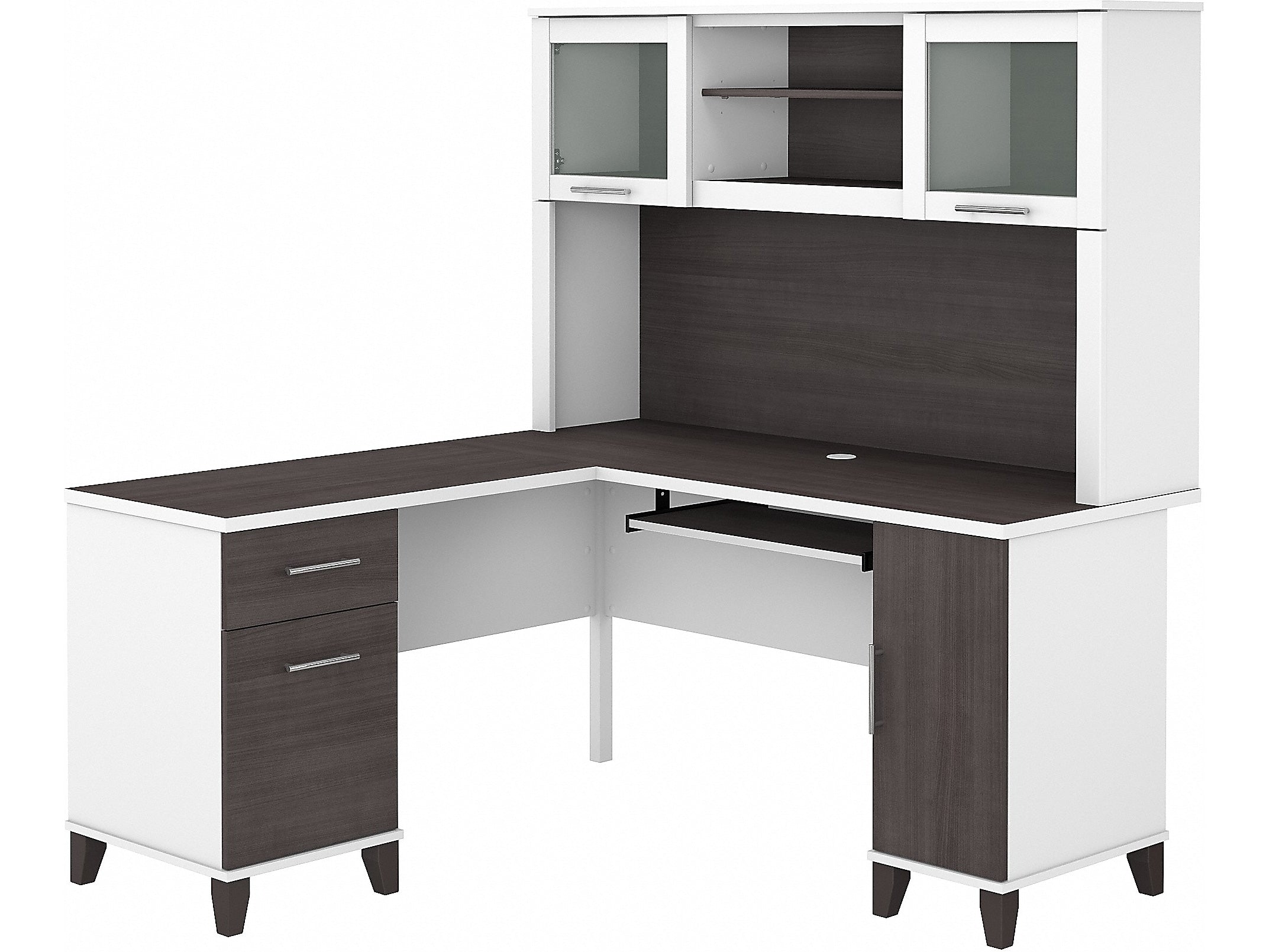 Bush Furniture Somerset 60" L-Shaped Desk with Hutch, Storm Gray/White (SET002SGWH)