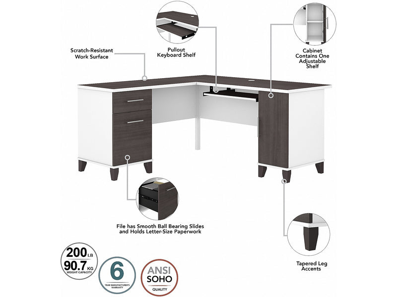 Bush Furniture Somerset 60" L-Shaped Desk with Hutch, Storm Gray/White (SET002SGWH)