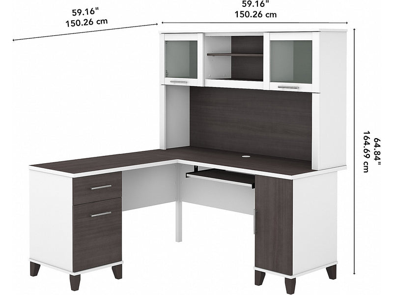 Bush Furniture Somerset 60" L-Shaped Desk with Hutch, Storm Gray/White (SET002SGWH)