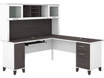 Bush Furniture Somerset 72"W L Shaped Desk with Hutch, Storm Gray/White (SET001SGWH)