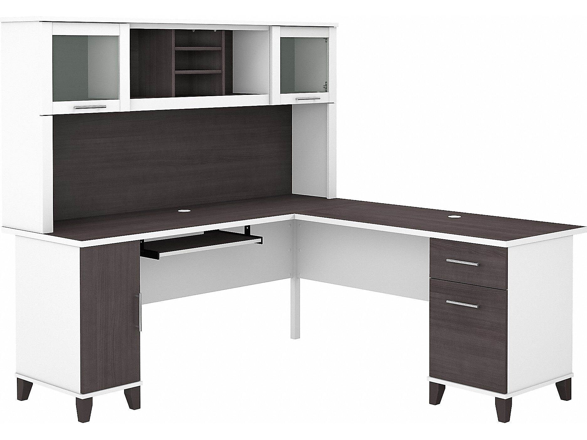 Bush Furniture Somerset 72"W L Shaped Desk with Hutch, Storm Gray/White (SET001SGWH)