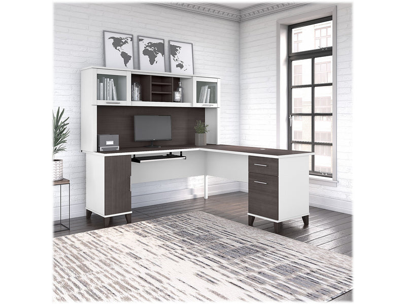 Bush Furniture Somerset 72"W L Shaped Desk with Hutch, Storm Gray/White (SET001SGWH)