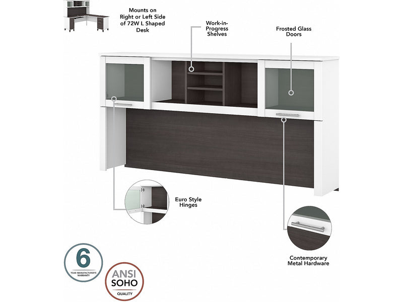 Bush Furniture Somerset 72"W L Shaped Desk with Hutch, Storm Gray/White (SET001SGWH)