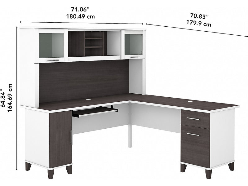 Bush Furniture Somerset 72"W L Shaped Desk with Hutch, Storm Gray/White (SET001SGWH)