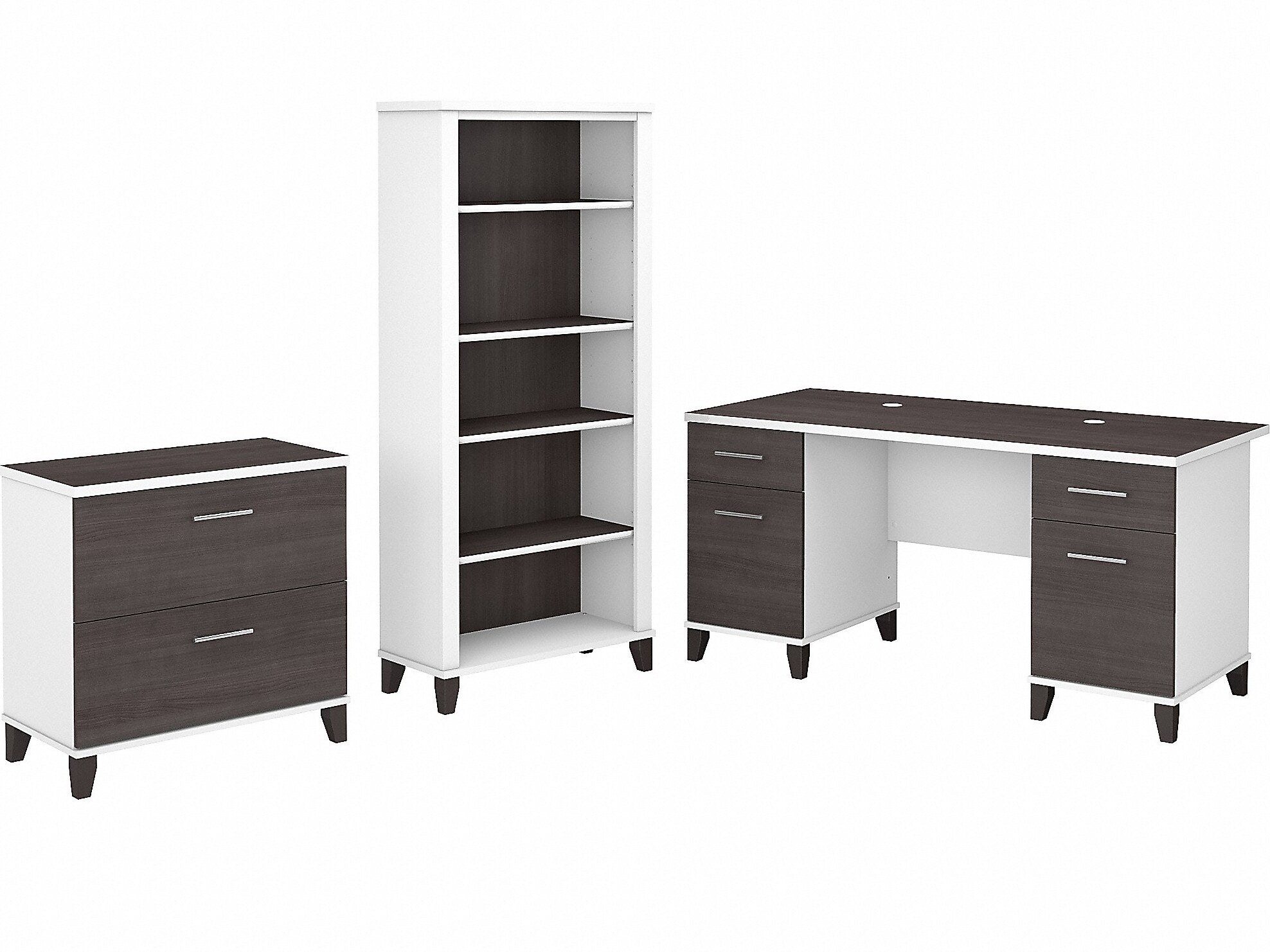 Bush Furniture Somerset 60" Computer Desk with Lateral File Cabinet and 5-Shelf Bookcase, Storm Gray/White (SET013SGWH)