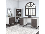 Bush Furniture Somerset 60" Computer Desk with Lateral File Cabinet and 5-Shelf Bookcase, Storm Gray/White (SET013SGWH)