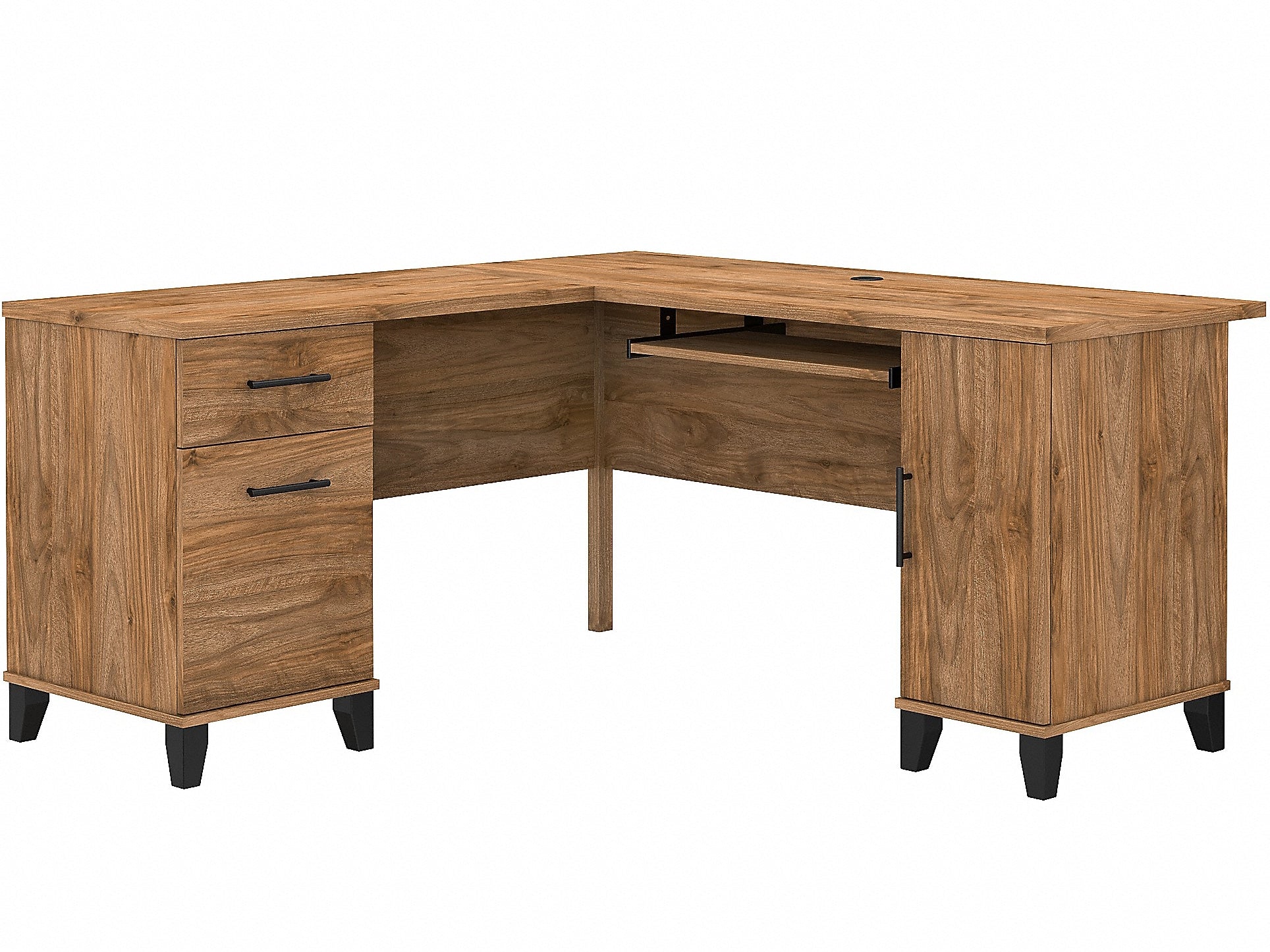 Bush Furniture Somerset 60"W L Shaped Desk with Storage, Fresh Walnut (WC81330K)